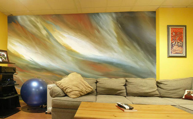 Abstract mural in family room