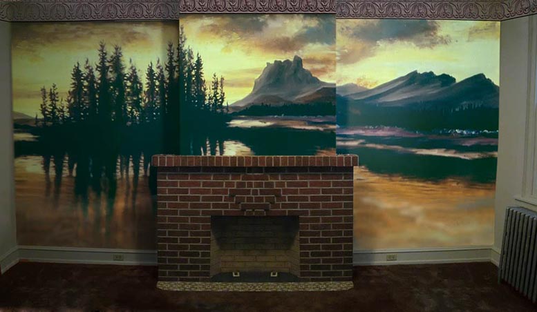 Mural around fireplace