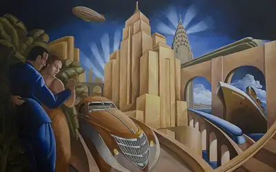Hip Art Deco Travel Theme Painting