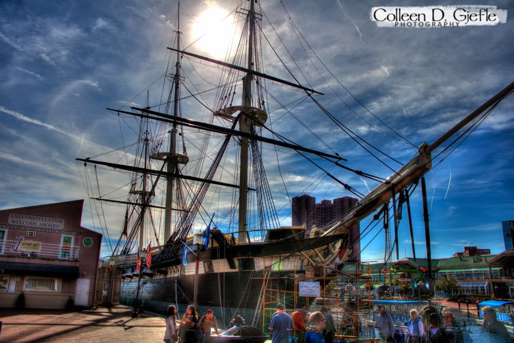 Tall ship docked in Baltimore harbor