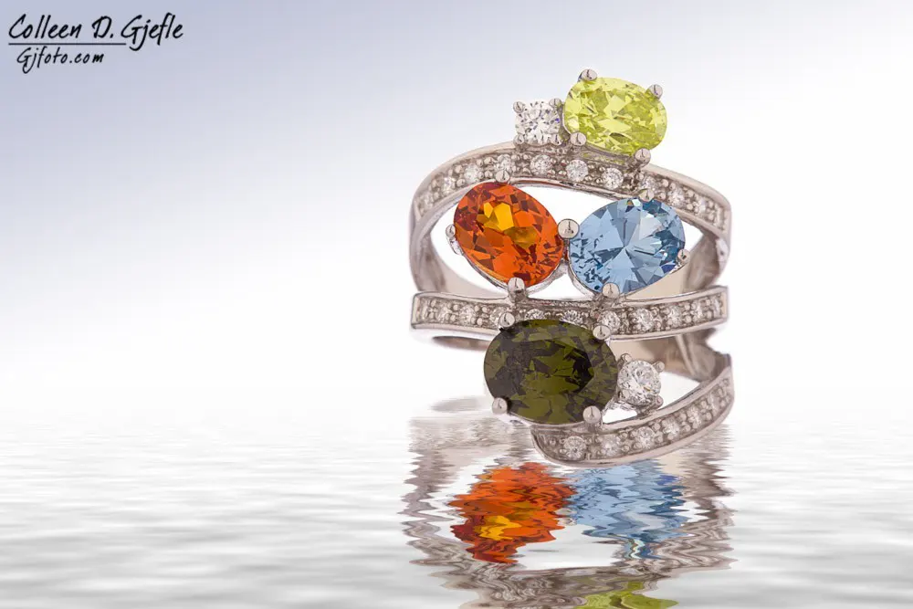 Ladies colored gemstone and diamond ring