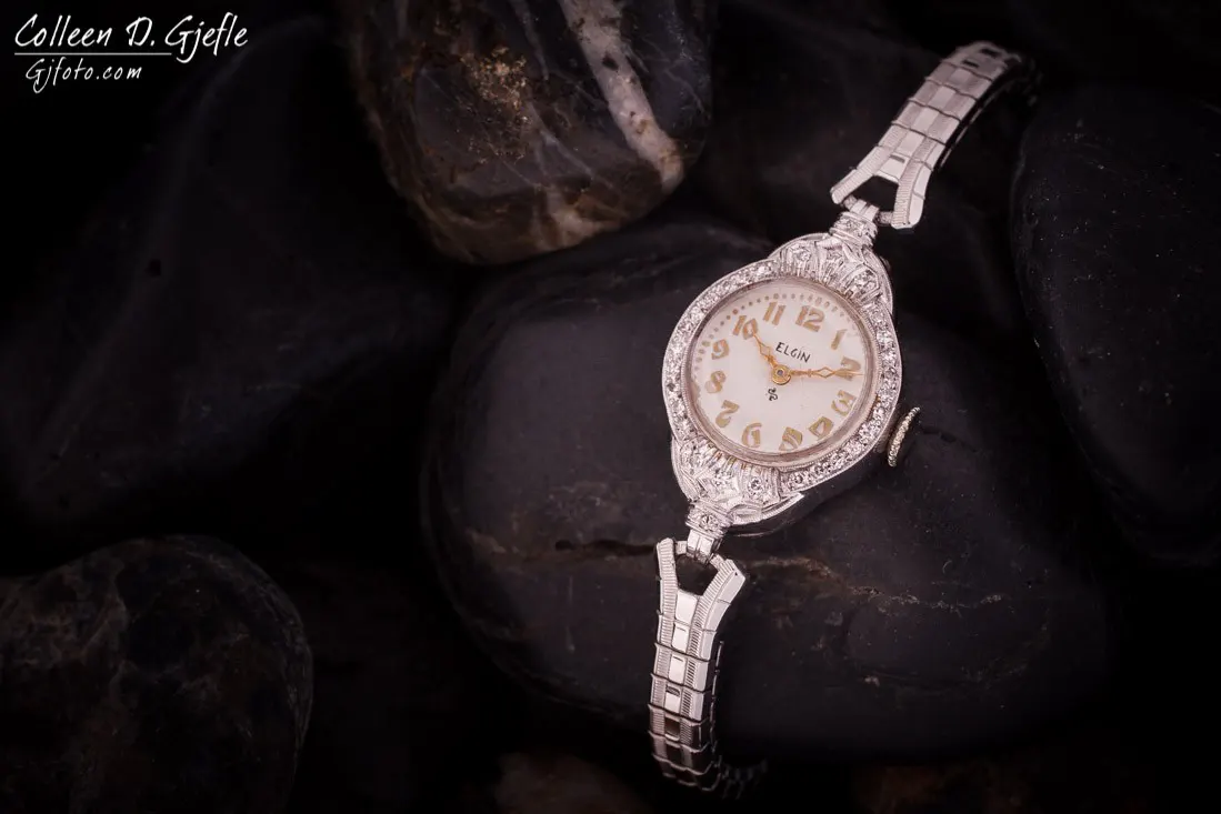 Ladies diamond & platinum Elgin watch