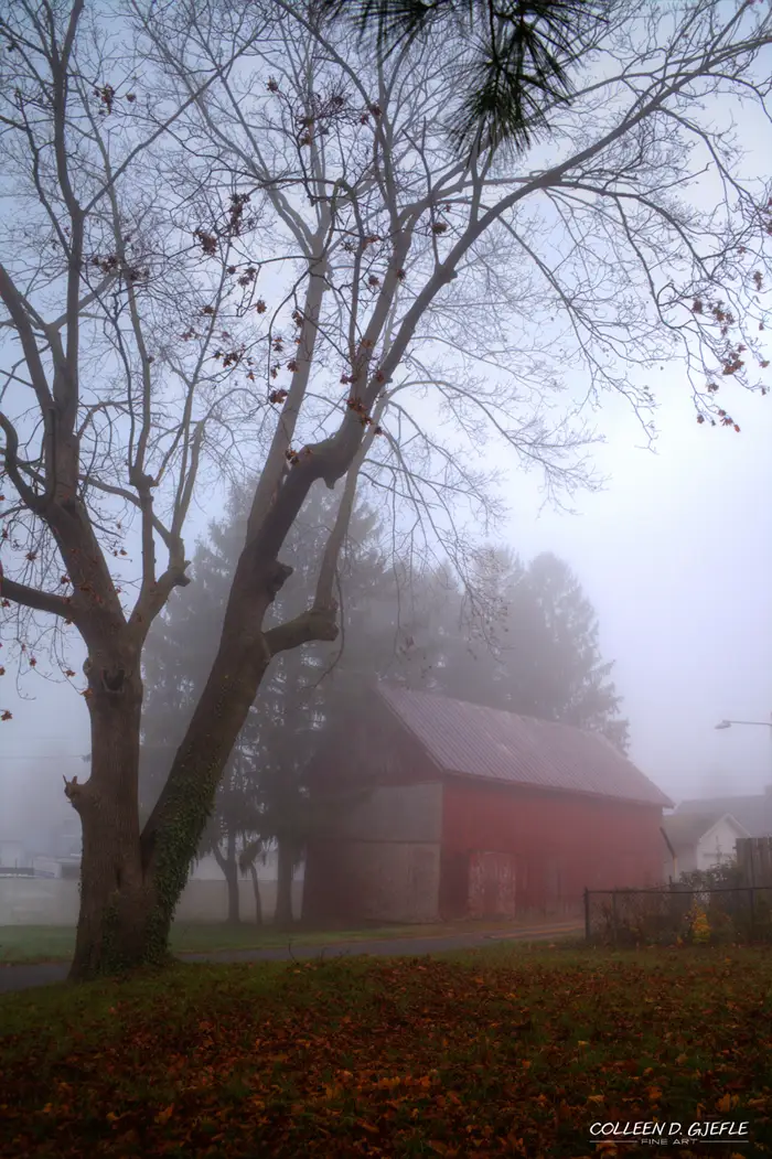 Red Barn in Fog